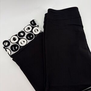 DEA NEW YORK Black Cropped Pants Women's Size 6 Crochet Hem Pull‎ On
